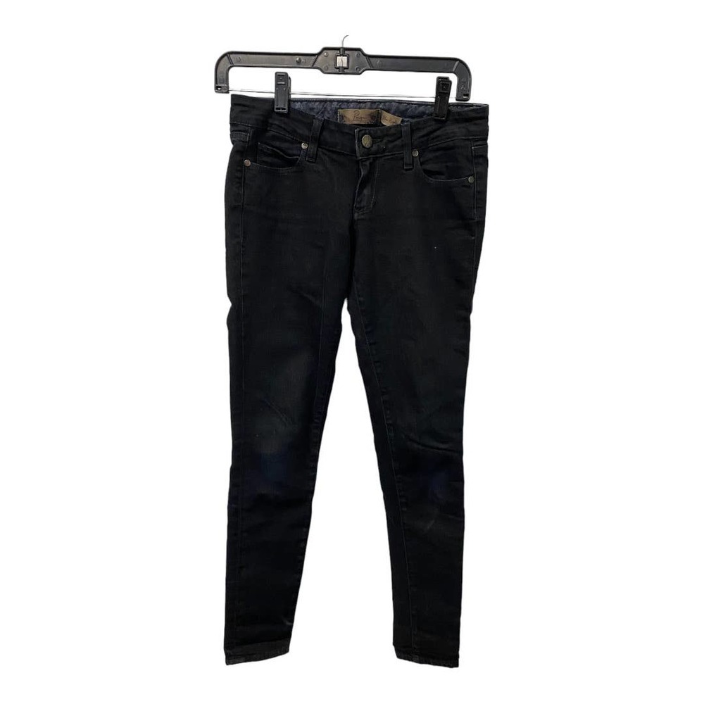 Paige Blue Heights Jeans 25 Low Rise Skinny Denim Cotton Blend Dark Wash Black